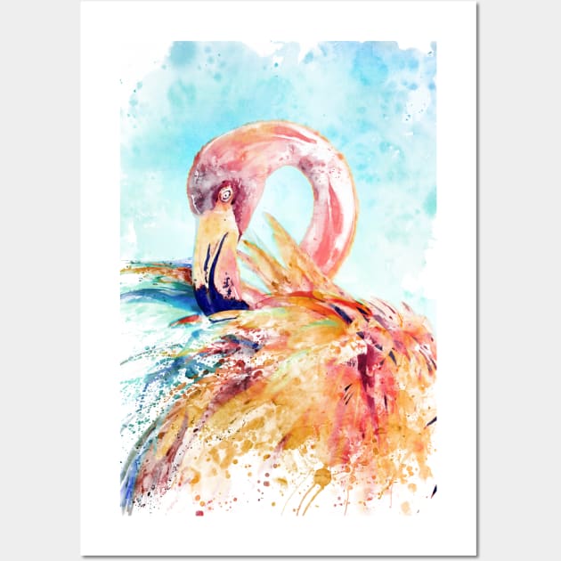 Flamingo Grooming Its Feathers Wall Art by Marian Voicu